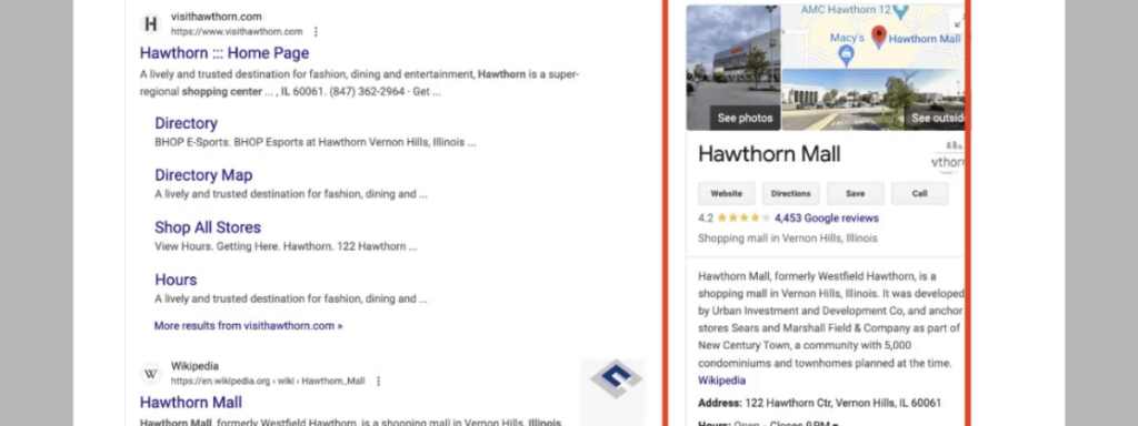 Google knowledge panel of Hawthorn
