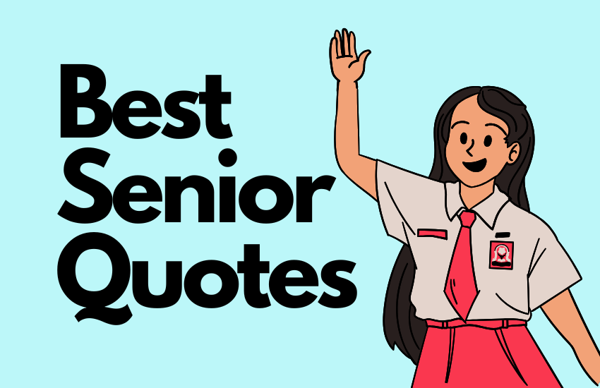a high school girl has raised her hand and showing the text "best senior quotes"